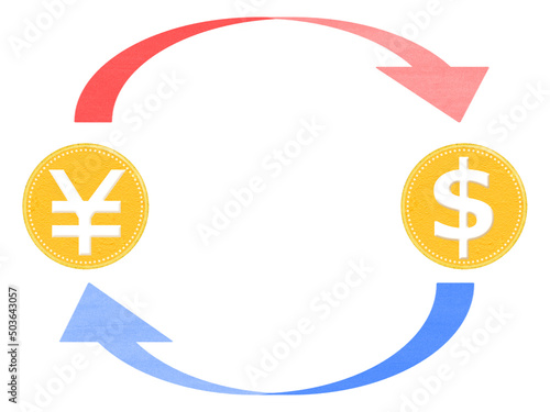 外貨両替や為替をイメージした円とドルの交換イラスト　赤と青の矢印 photo