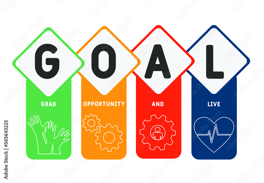 GOAL - Grab Opportunity And Live acronym. business concept background. vector illustration concept with keywords and icons. lettering illustration with icons for web banner, flyer, landing pag
