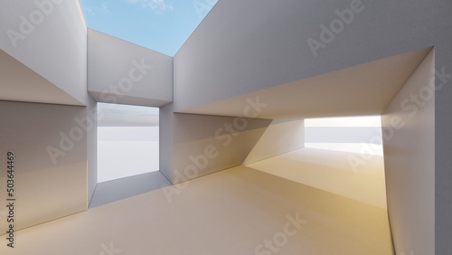 Architecture background geometric shapes in design interior 3d render