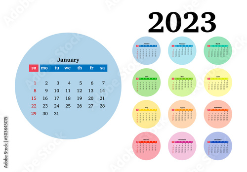 Calendar for 2023 isolated on a white background