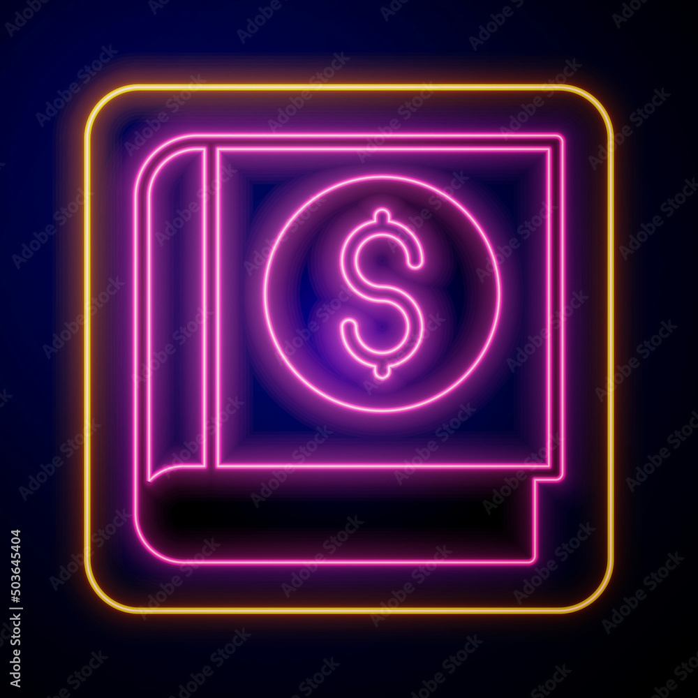 Glowing neon Financial book icon isolated on black background. Vector Glowing neon Financial book icon isolated on black background. Vector