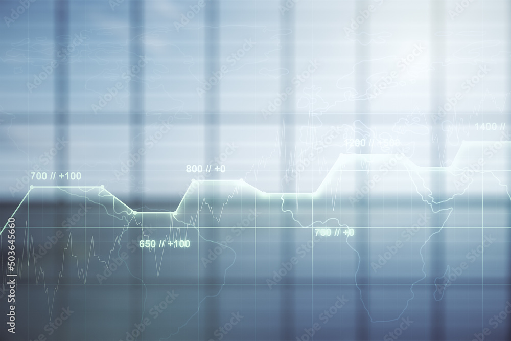 Multi exposure of abstract statistics data hologram interface on abstract empty interior background, computing and analytics concept Multi exposure of abstract statistics data hologram interface on abstract empty interior background, computing and analytics concept