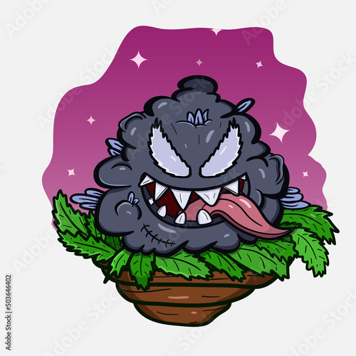 Cartoon Mascot Of Monster Black Weed Bud. Vector And Illustration photo