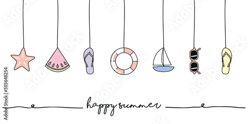 happy summer holiday banner design with hanging utensils