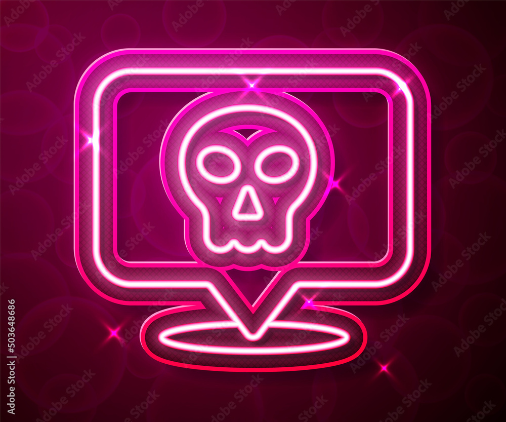 Glowing neon line Skull icon isolated on red background. Happy Halloween party. Vector Glowing neon line Skull icon isolated on red background. Happy Halloween party. Vector
