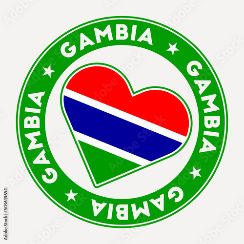 Gambia heart flag badge. From Gambia with love logo. Support the country flag stamp. Vector illustration.