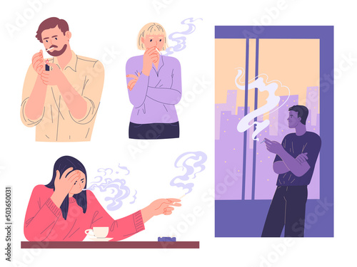 People smoke cigarettes, nicotine and tobacco addiction.
