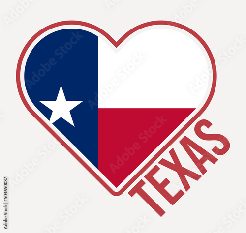 Texas heart flag badge. Made with Love from Texas logo. Flag of the us state heart shape. Vector illustration.