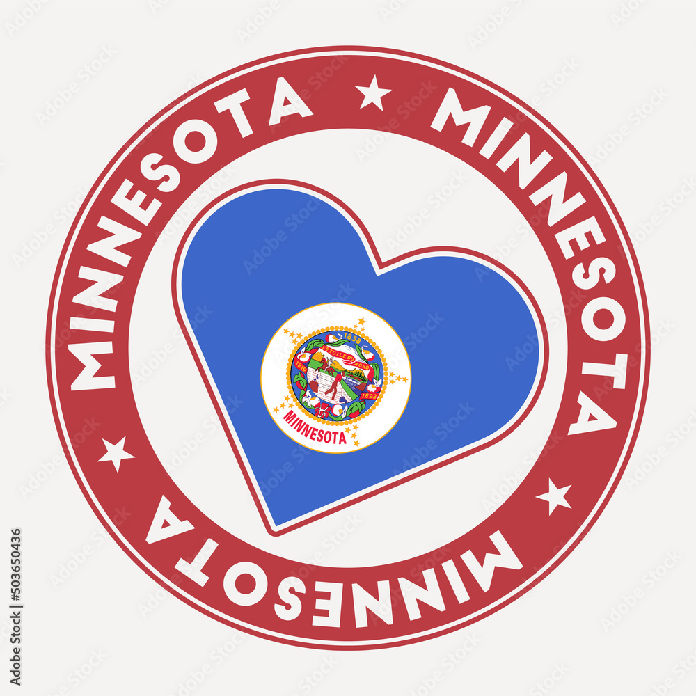 Minnesota heart flag badge. From Minnesota with love logo. Support the us state flag stamp. Vector illustration.