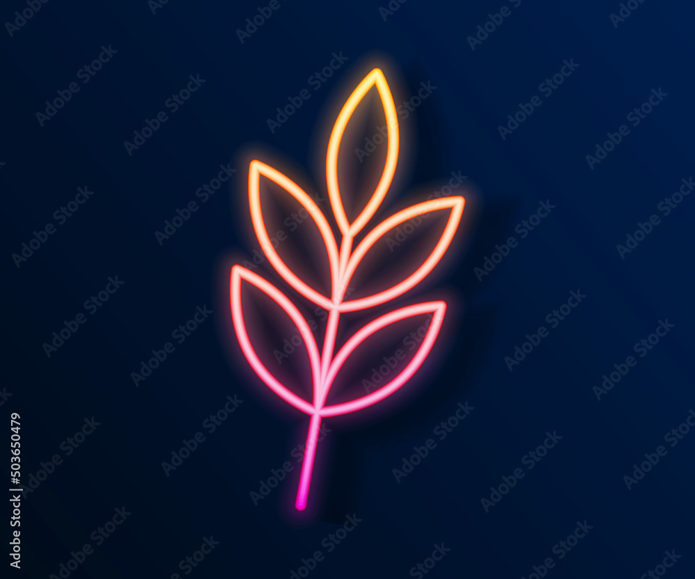 Glowing neon line Leaf icon isolated on black background. Leaves sign. Fresh natural product symbol. Vector Glowing neon line Leaf icon isolated on black background. Leaves sign. Fresh natural product symbol. Vector