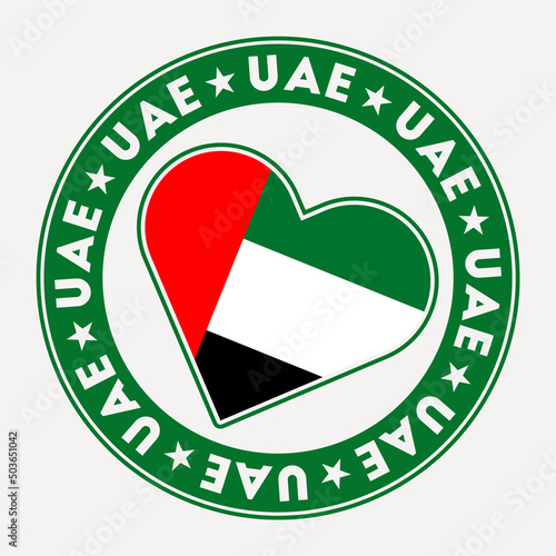 UAE heart flag badge. From UAE with love logo. Support the country flag stamp. Vector illustration.