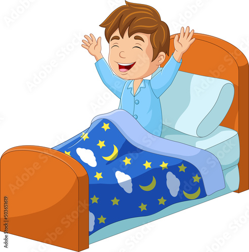 Cartoon little boy wake up