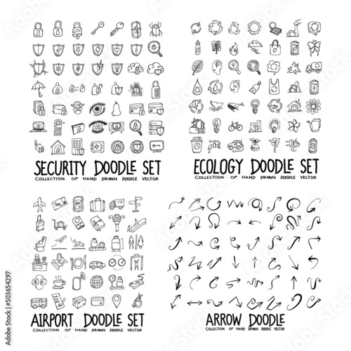 Doodle Vector collection of Security, Ecology, Airport and Arrow eps10