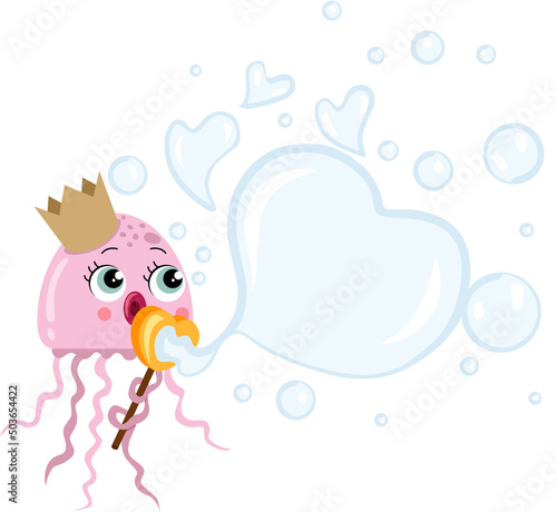 Funny queen squid blowing soap bubbles