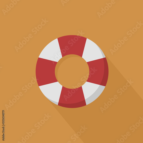 red and white circular swimming buoy flat icon illustration