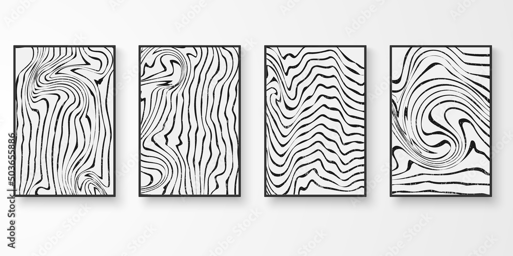 Set of contemporary zebra pattern wall art. Abstract black and white art. Art print, cover, poster. Natural shape graphic vector illustration.