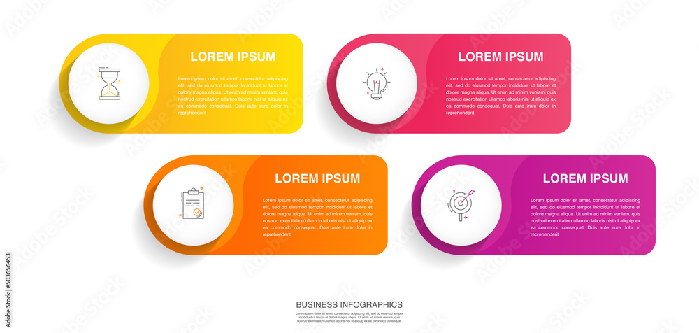 Modern 3D vector illustration. Circular infographic template with four elements. Contains icons and text. Designed for business, presentations, web design, 4-step diagrams. Modern 3D vector illustration. Circular infographic template with four elements. Contains icons and text. Designed for business, presentations, web design, 4-step diagrams.