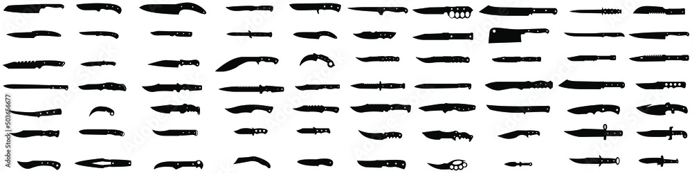 Knife icon vector set. hike illustration sign collection. ammunition symbol. hunting logo.