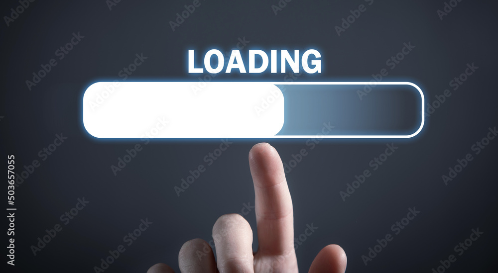 Male hand touching in Loading bar. Male hand touching in Loading bar.