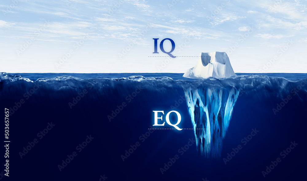 EQ versus IQ concept with iceberg - obrazy, fototapety, plakaty 