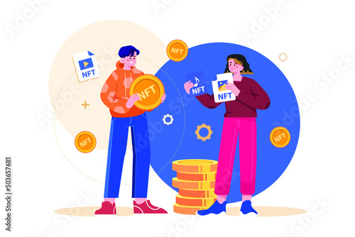 Digital World NFT Illustration concept. Flat illustration isolated on white background