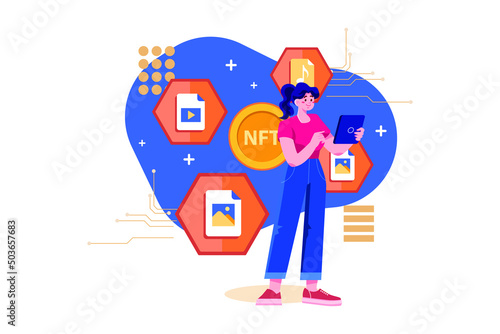 Digital World NFT Illustration concept. Flat illustration isolated on white background