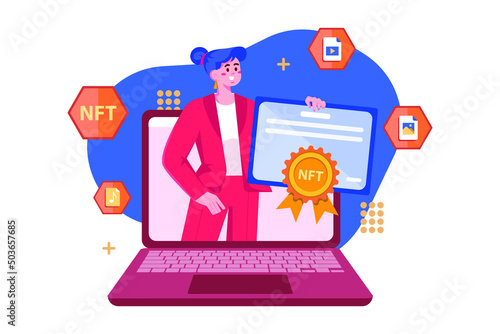Digital World NFT Illustration concept. Flat illustration isolated on white background