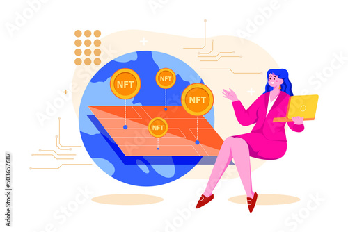 Digital World NFT Illustration concept. Flat illustration isolated on white background