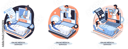 Online medical services mobile application consultation and prescription medicine professional doctor connecting and giving consultation for patient, telemedicine concept metaphor, health care program