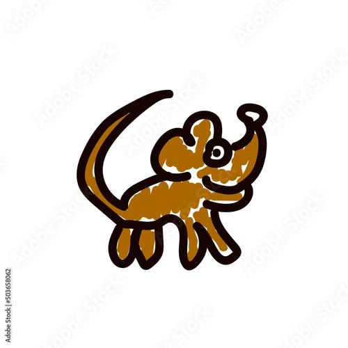 Mouse drawn with marker in deliberately childish style. Imitation child drawing. Kid sketch, felt-tip pen. Vector