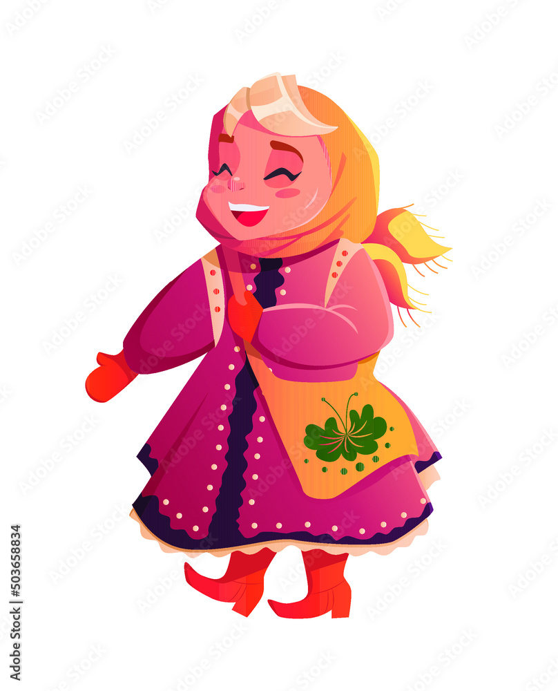 Little Ukrainian carol girl isolated on a white background. Ukrainian traditions of celebration. Vector cute Illustration in cartoon style.