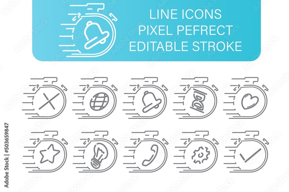 Stopwatch tine line icons set, with diferend little icons, editable stroke. pixel perfect Stopwatch tine line icons set, with diferend little icons, editable stroke. pixel perfect