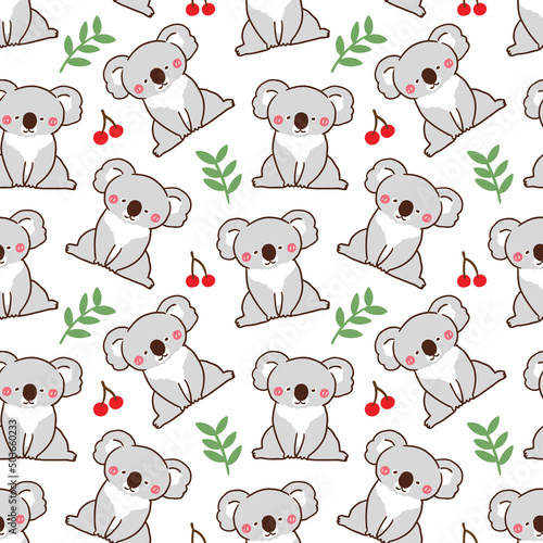 Fototapeta Naklejka Na Ścianę i Meble -  Seamless Pattern with Cartoon Koala Design on White Background