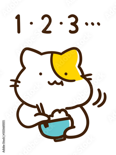 よく噛んで食べるかわいいねこのキャラクターの手書き風イラスト