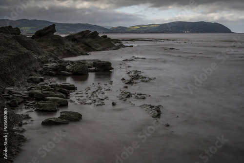 Somerset beach scene with Minehead town landscape photo