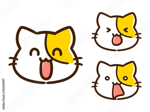 さまざまな表情の三匹のねこの顔イラストセット