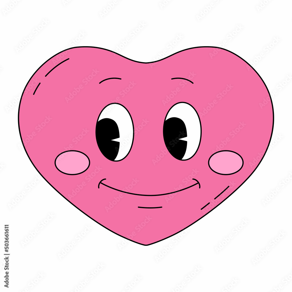 A smiling heart-shaped emoticon in traditional cartoon style. Vector illustration isolated on white background for Valentine's day. Picture for sticker, print, poster, greeting card A smiling heart-shaped emoticon in traditional cartoon style. Vector illustration isolated on white background for Valentine's day. Picture for sticker, print, poster, greeting card