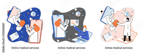 Online medical services mobile application consultation and prescription medicine professional doctor connecting and giving consultation for patient, telemedicine concept metaphor, health care program
