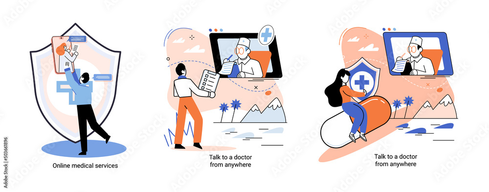 Mobile medicine mhealth online doctor, online medical services, health care program, talk to doctor from anywhere. Smartphone with medical application. Digital health and medical consultation metaphor Mobile medicine mhealth online doctor, online medical services, health care program, talk to doctor from anywhere. Smartphone with medical application. Digital health and medical consultation metaphor