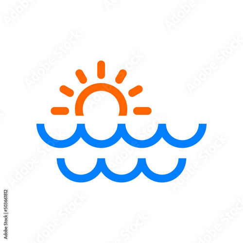 Sunrise logo. Icono con silueta de sol con olas con líneas en color azul y naranja