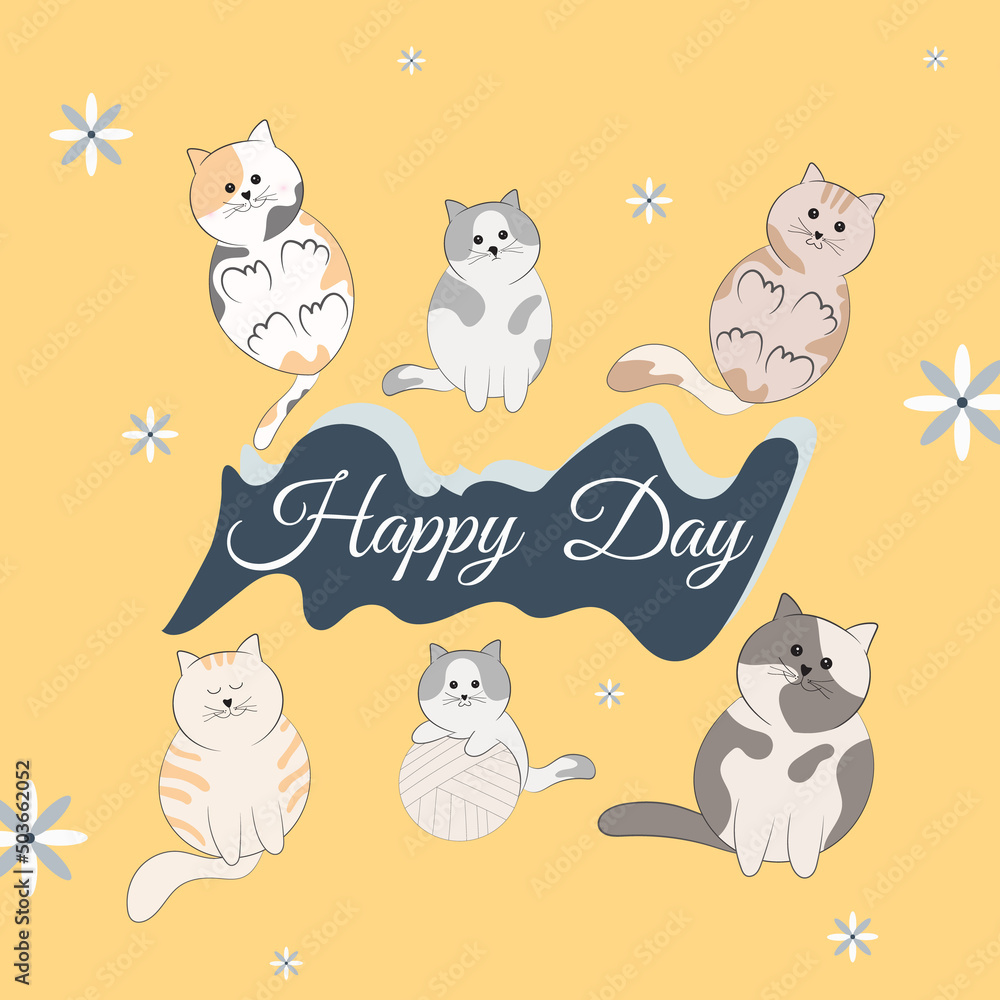 cute kawaii cat cartoon template illustration background