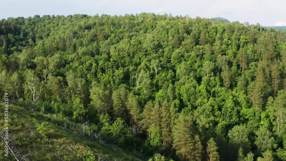 Ural Mountains, Bashkiria, Kyzyltash rocks and Kalim-Uskan rock. Aerial view. Ural Mountains, Bashkiria, Kyzyltash rocks and Kalim-Uskan rock. Aerial view.
