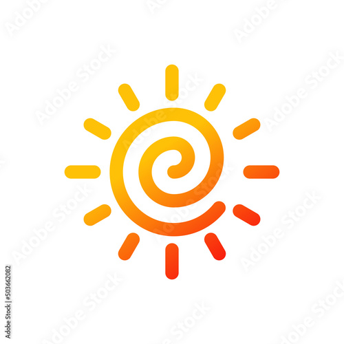 Sun logo. Icono representado como una espiral con rayos de sol en color amarillo