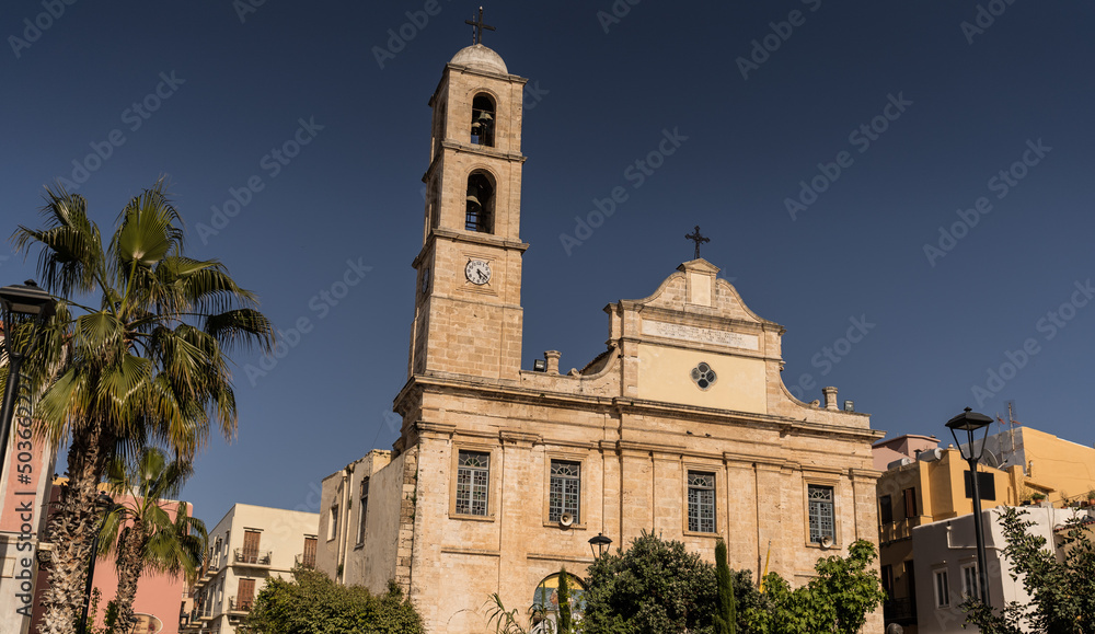 Orthodox Cathedral in the old town of Chania on Crete, Greece. Presentation of the Virgin Mary Holy Metropolitan Church