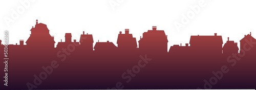 Evening suburban street silhouette. Isolated on white background. Horizontal seamless composition. Small city houses residential quarters. Cityscape with buildings. Housing Vector