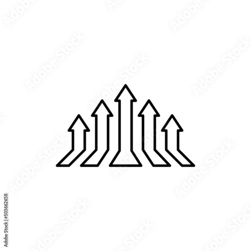 Growing bars graphic with rising 3d arrows line icon in black. Diagram illustration. Organizational chart, progress report logo. Flat style for app, graphic, infographic, web, ui, ux. Vector EPS 10.
