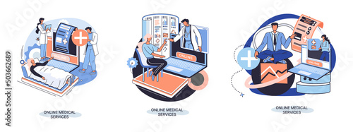 Online medical services mobile application consultation and prescription medicine professional doctor connecting and giving consultation for patient, telemedicine concept metaphor, health care program