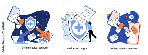 Online medical services mobile application consultation and prescription medicine professional doctor connecting and giving consultation for patient, telemedicine concept metaphor, health care program