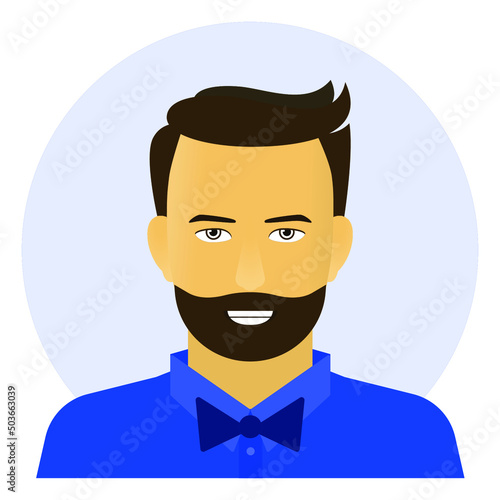 Smiling man in blue shirt with butterfly