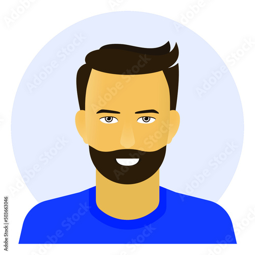 Smiling man in blue t-shirt u-neck